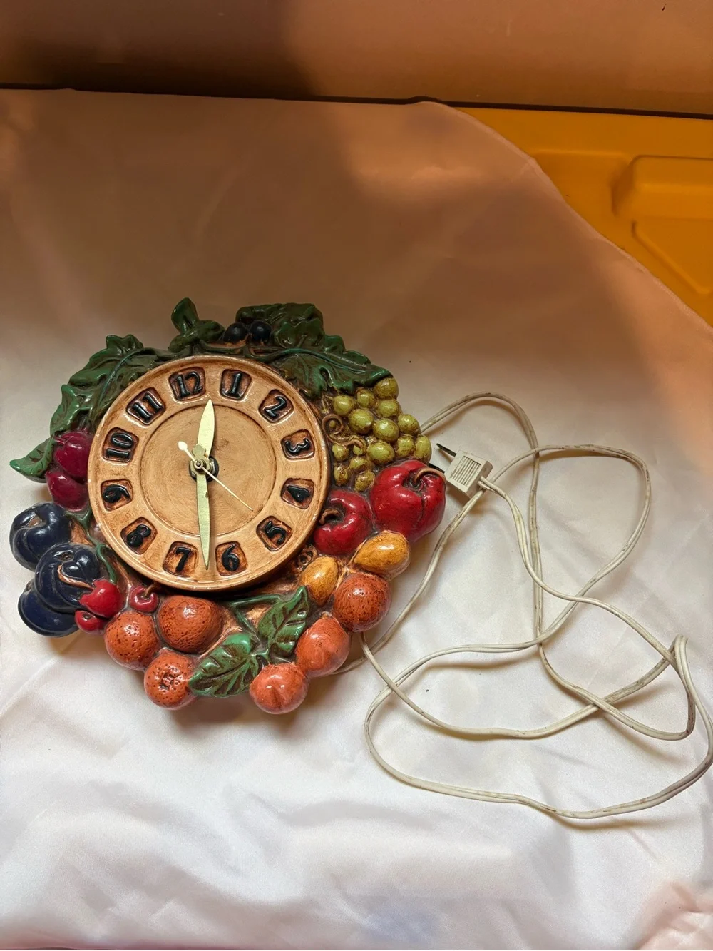 Vintage 1973 Ceramic Fruit Wall Clock